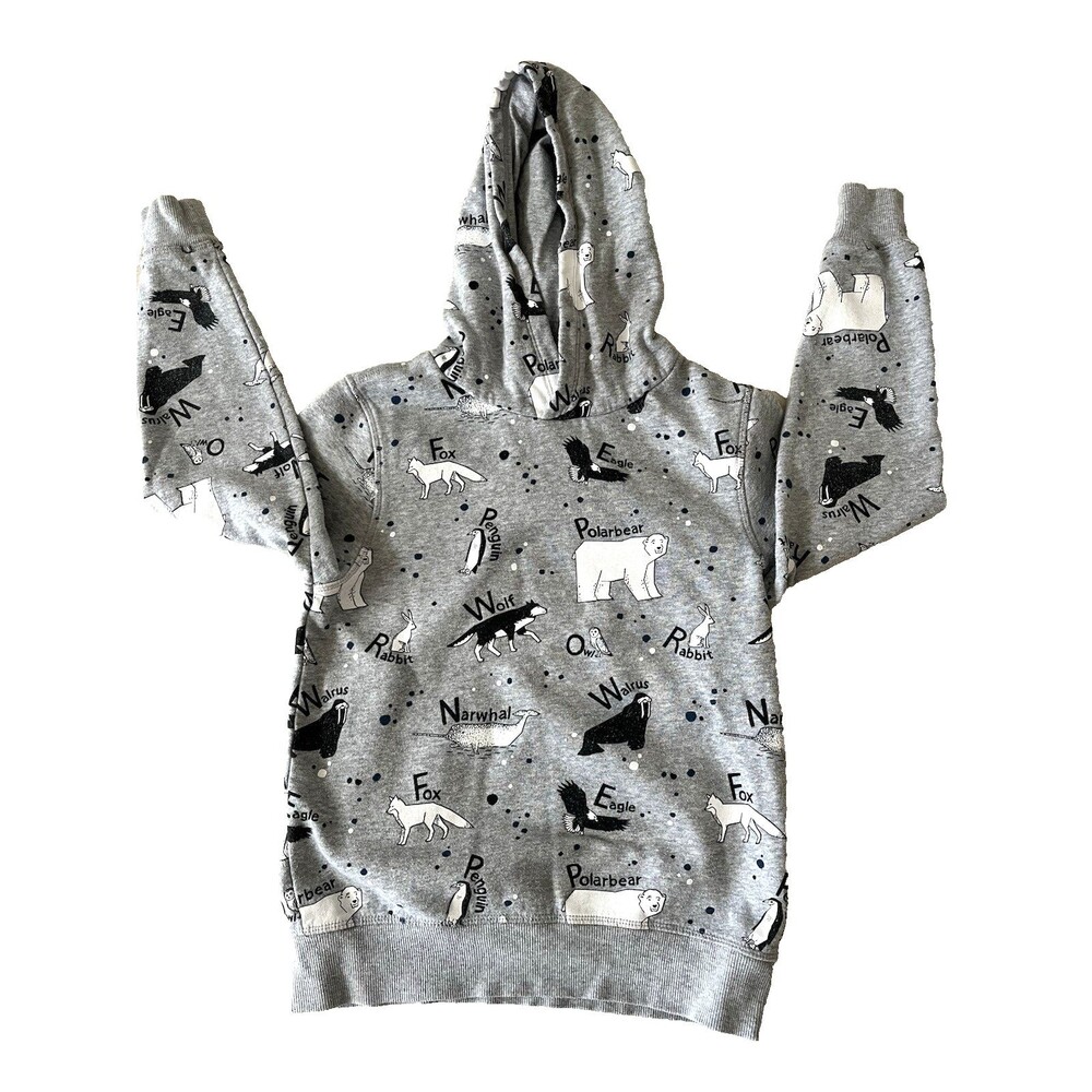 Carter's Hoodie Polar Bears Penguins Walrus Whale Fox Gray Black Size 8/10 Y